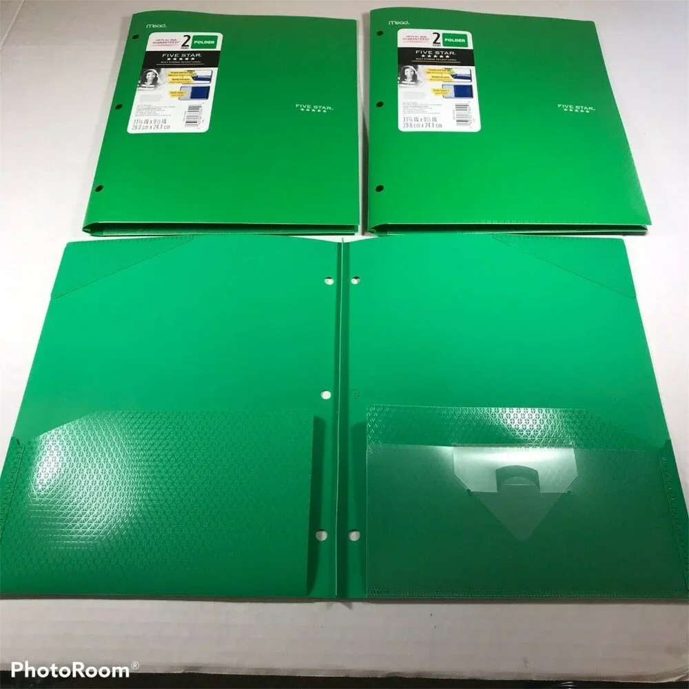 Lot Of 3 Mead Five Star Plastic Green 2 Pocket Folders New